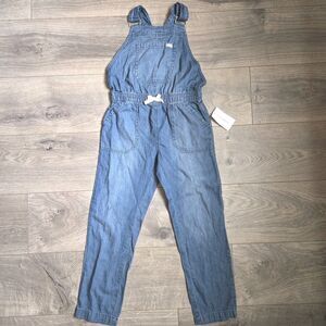 NWT Lucky Brand Girls Chambray Overalls Romper S (7) Adjustable Straps Pockets